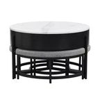 Table basse relevable ronde avec poufs et rangement, ensemble de tables basses dorées avec tabourets dissimulés pour le salon