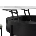 Table basse relevable ronde avec poufs et rangement, ensemble de tables basses dorées avec tabourets dissimulés pour le salon