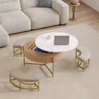 Table basse relevable ronde avec poufs et rangement, ensemble de tables basses dorées avec tabourets dissimulés pour le salon