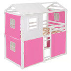 Lit superposé cabane en bois, format jumeau/double, avec tente, design amusant de maisonnette pour enfants - ModernLuxe