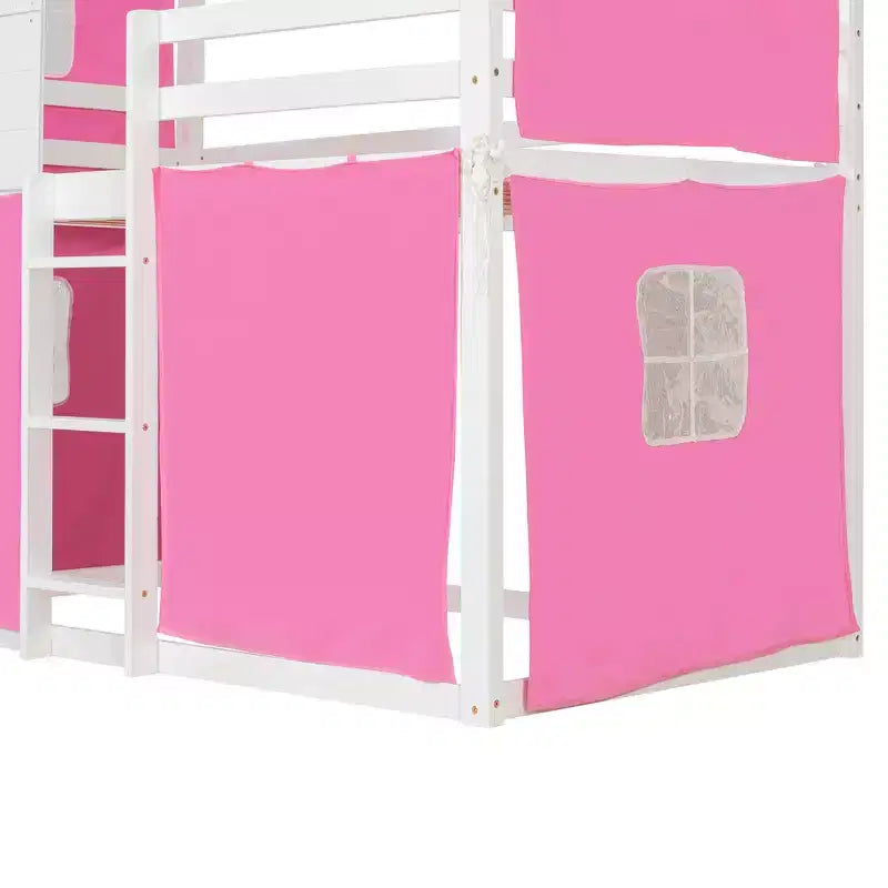 Lit superposé cabane en bois, format jumeau/double, avec tente, design amusant de maisonnette pour enfants - ModernLuxe