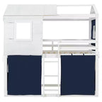 Lit superposé cabane en bois, format jumeau/double, avec tente, design amusant de maisonnette pour enfants - ModernLuxe