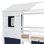 Lit superposé cabane en bois, format jumeau/double, avec tente, design amusant de maisonnette pour enfants - ModernLuxe