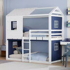 Twin/Full Size Bunk Wood House Bed with Tent, Fun Playhouse Design for Kids - ModernLuxe