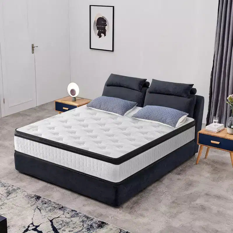 Matelas hybride Whisen 12 places avec mousse à mémoire de forme 7 zones, ressorts ensachés individuels, housse tricotée