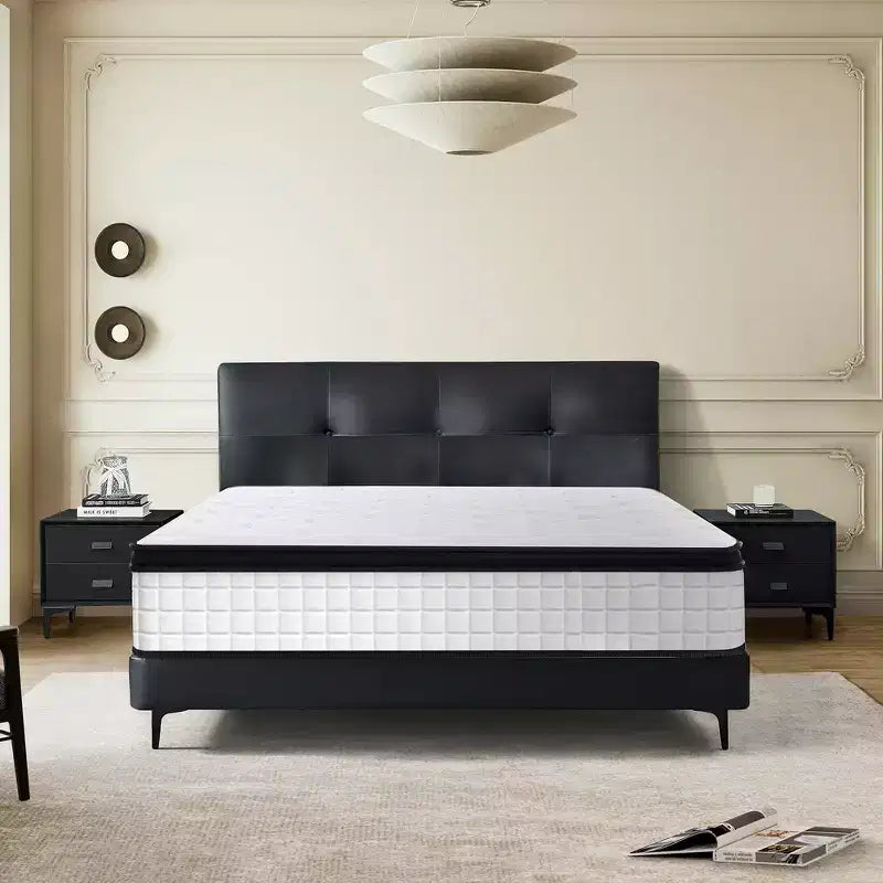 Matelas hybride Whisen 12 places avec mousse à mémoire de forme 7 zones, ressorts ensachés individuels, housse tricotée