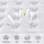 Matelas hybride Whisen 12 places avec mousse à mémoire de forme 7 zones, ressorts ensachés individuels, housse tricotée