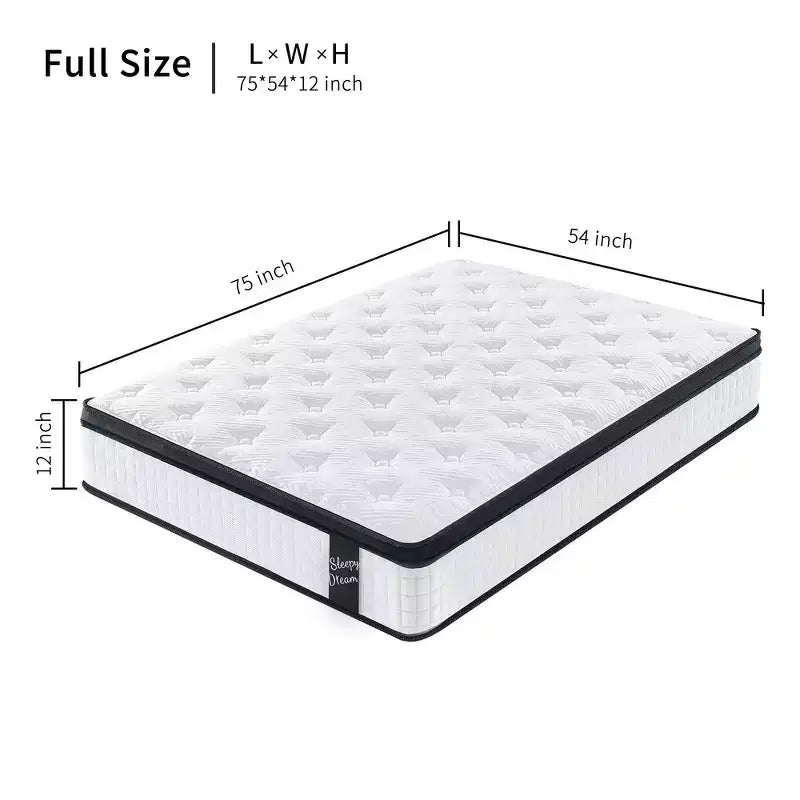 Matelas hybride Whisen 12 places avec mousse à mémoire de forme 7 zones, ressorts ensachés individuels, housse tricotée