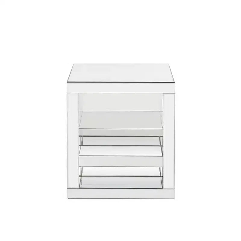 Table d'appoint Royal Hampton avec panneaux miroir et forme en C, argent
