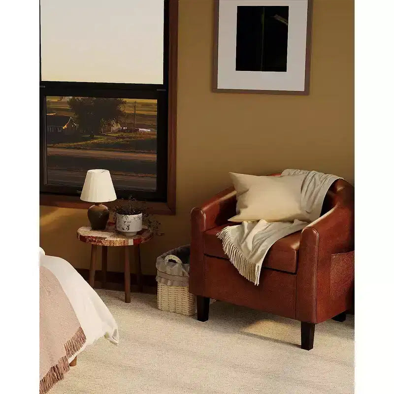Fauteuils d'appoint en similicuir, fauteuils club baril avec assise moelleuse pour salon, chambre, salle de lecture, salle d'attente
