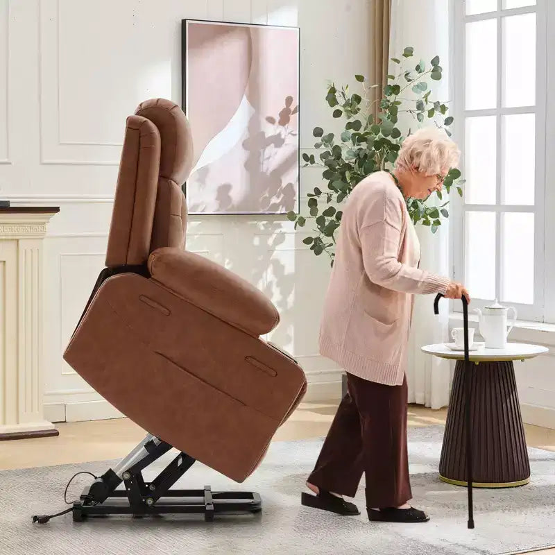 Fauteuil inclinable électrique releveur pour personnes âgées avec chauffage lombaire, fauteuil releveur électrique surdimensionné en cuir PU avec poches latérales et deux porte-gobelets
