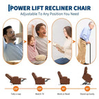 Fauteuil inclinable électrique releveur pour personnes âgées avec chauffage lombaire, fauteuil releveur électrique surdimensionné en cuir PU avec poches latérales et deux porte-gobelets
