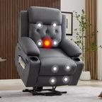 Fauteuil inclinable électrique releveur pour personnes âgées avec chauffage lombaire, fauteuil releveur électrique surdimensionné en cuir PU avec poches latérales et deux porte-gobelets