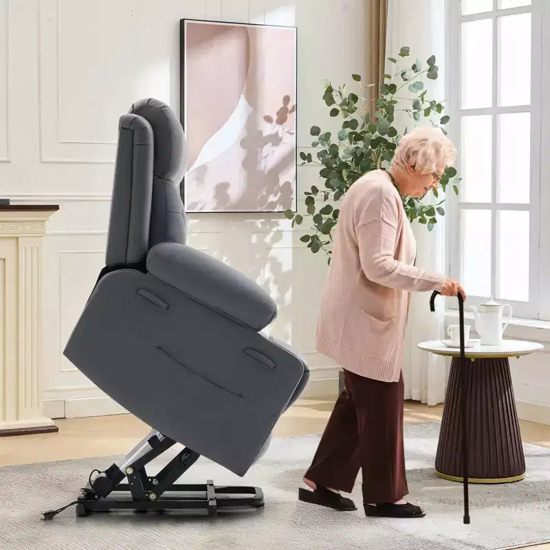 Fauteuil inclinable électrique releveur pour personnes âgées avec chauffage lombaire, fauteuil releveur électrique surdimensionné en cuir PU avec poches latérales et deux porte-gobelets