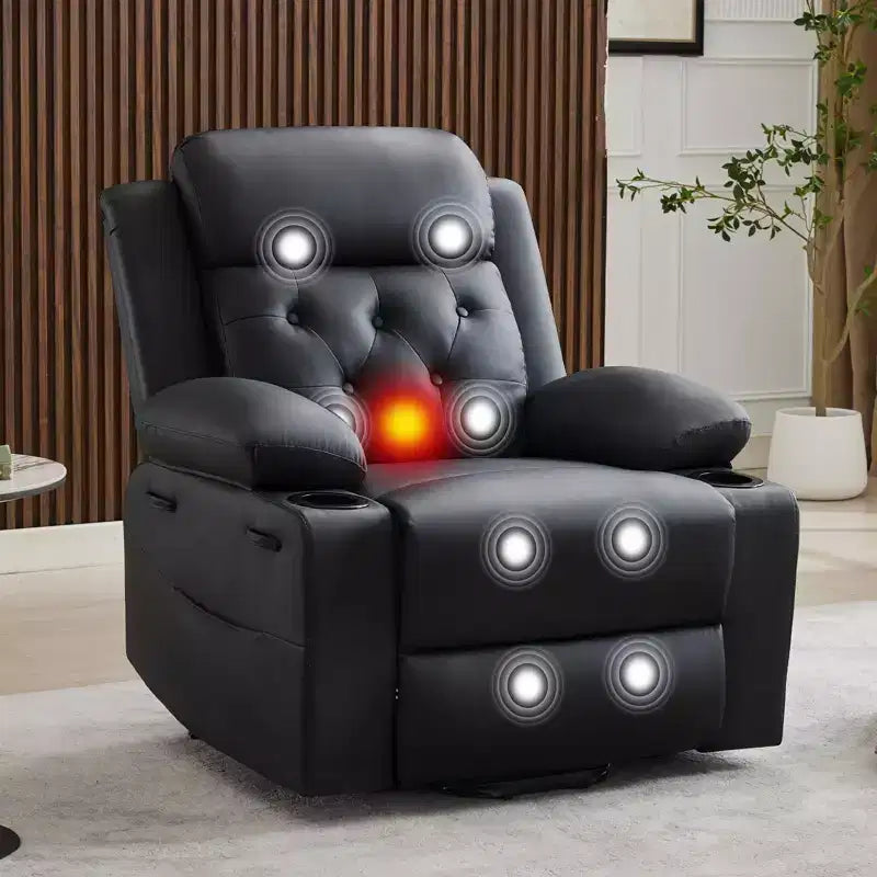 Fauteuil inclinable électrique releveur pour personnes âgées avec chauffage lombaire, fauteuil releveur électrique surdimensionné en cuir PU avec poches latérales et deux porte-gobelets