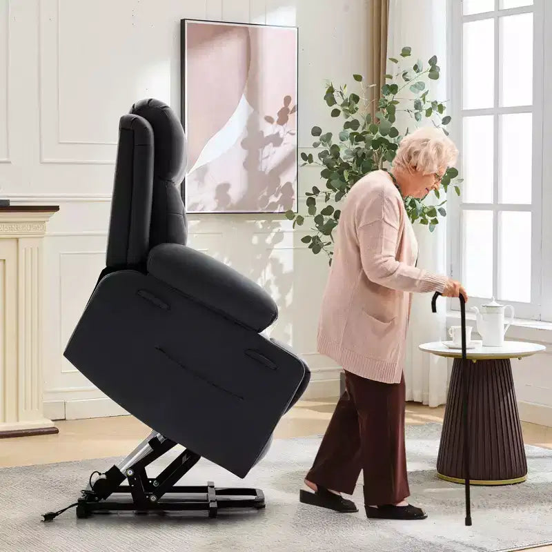 Fauteuil inclinable électrique releveur pour personnes âgées avec chauffage lombaire, fauteuil releveur électrique surdimensionné en cuir PU avec poches latérales et deux porte-gobelets