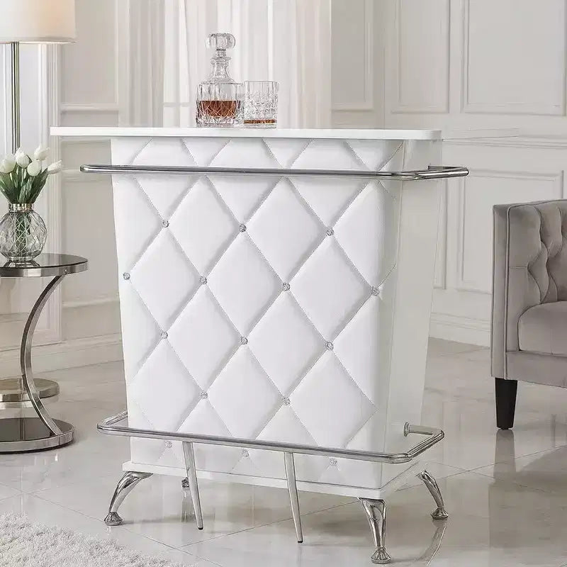 Table de bar rembourrée en similicuir Royal Hampton avec capitonnage, blanc