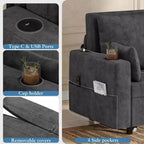 Canapé convertible 3-en-1, Canapé lit 2 places, Canapé convertible pleine grandeur avec porte-gobelets, pour Salon, Chambre, Appartement