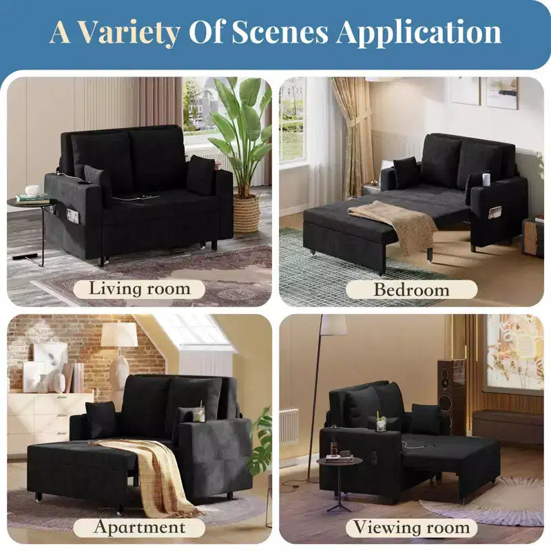Canapé convertible 3-en-1, Canapé lit 2 places, Canapé convertible pleine grandeur avec porte-gobelets, pour Salon, Chambre, Appartement