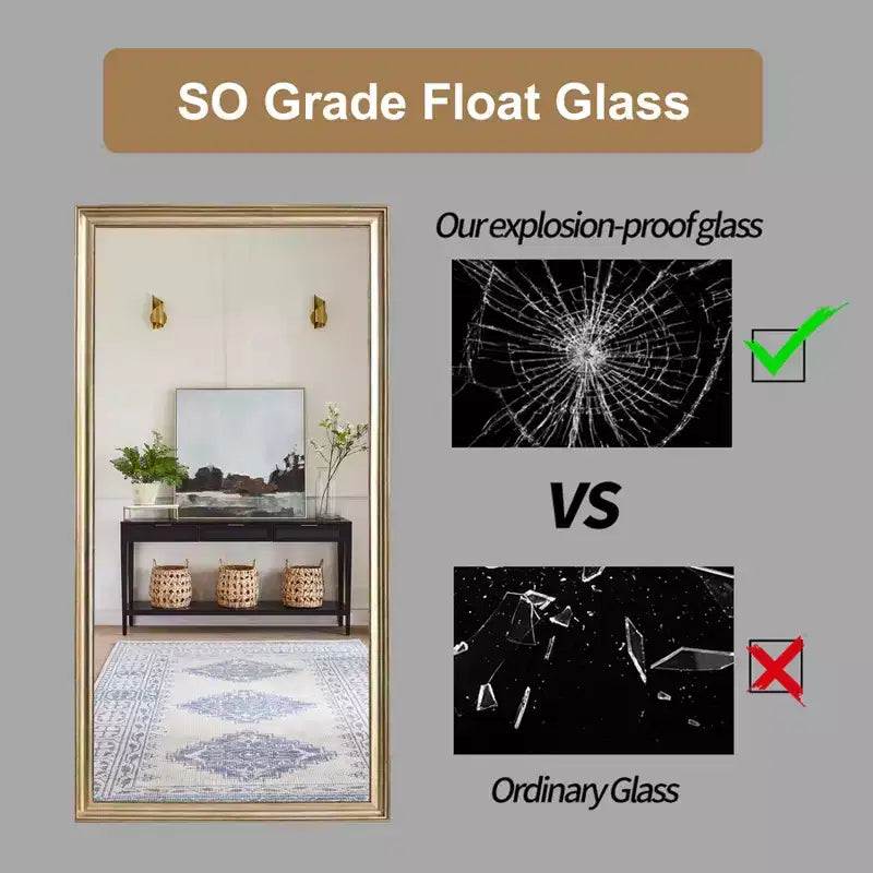 Miroir pleine longueur de 32 x 70 pouces avec cadre en bois artificiel cuivré, avec support, pour chambre et salon