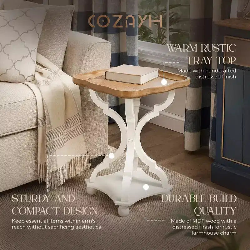 COZAYH Tables de chevet/d'appoint carrées rustiques en bois avec plateau, lot de 2