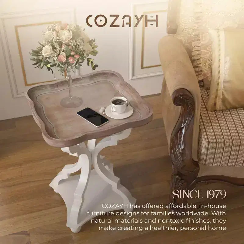 COZAYH Tables de chevet/d'appoint carrées rustiques en bois avec plateau, lot de 2