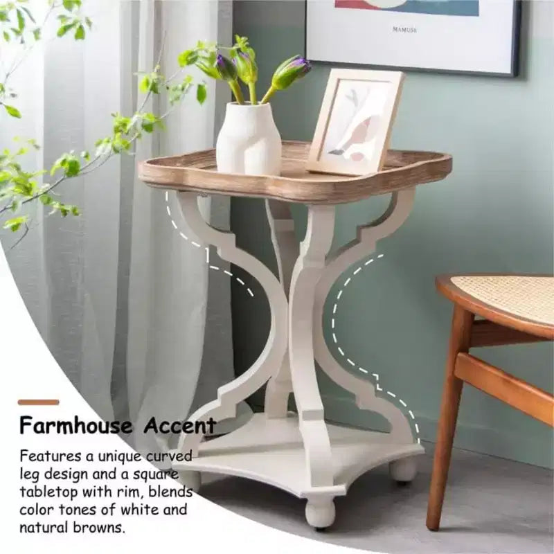 COZAYH Tables de chevet/d'appoint carrées rustiques en bois avec plateau, lot de 2