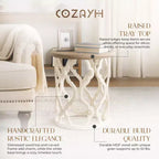 COZAYH Tables d'appoint rustiques rondes avec plateau en bois et base incurvée, ensemble de 2