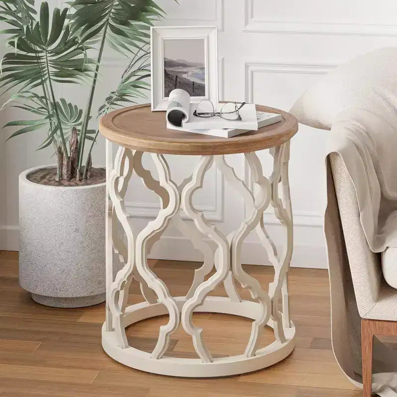 COZAYH Tables d'appoint rustiques rondes avec plateau en bois et base incurvée, ensemble de 2
