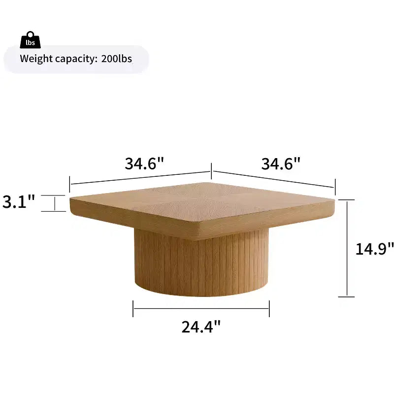Table basse carrée cannelée Okak Vintage avec motif parquet, table centrale en placage de bois massif pour salon, chambre à coucher