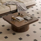 Table basse carrée cannelée Okak Vintage avec motif parquet, table centrale en placage de bois massif pour salon, chambre à coucher