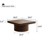 Table basse carrée cannelée Okak Vintage avec motif parquet, table centrale en placage de bois massif pour salon, chambre à coucher