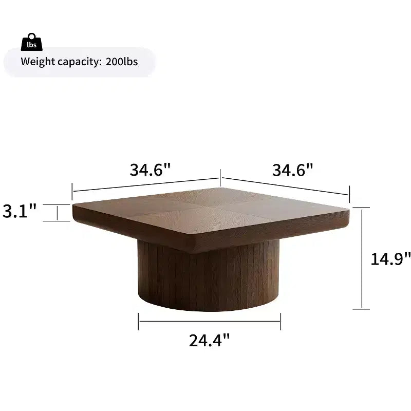 Table basse carrée cannelée Okak Vintage avec motif parquet, table centrale en placage de bois massif pour salon, chambre à coucher