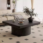 Table basse carrée cannelée Okak Vintage avec motif parquet, table centrale en placage de bois massif pour salon, chambre à coucher