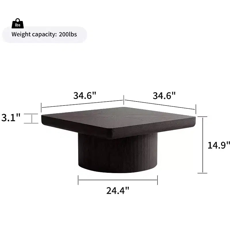 Table basse carrée cannelée Okak Vintage avec motif parquet, table centrale en placage de bois massif pour salon, chambre à coucher