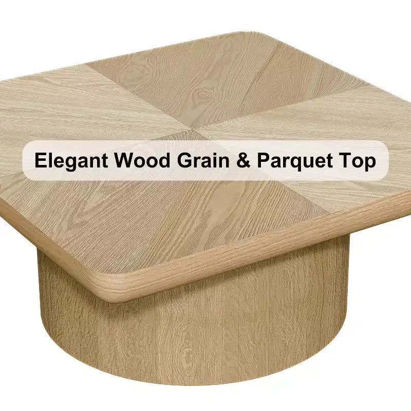 Table basse carrée cannelée Okak Vintage avec motif parquet, table centrale en placage de bois massif pour salon, chambre à coucher