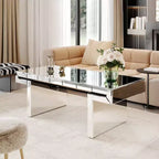 Table Basse Rectangulaire avec Miroir et Accents en Verre Canné - Panipeachy