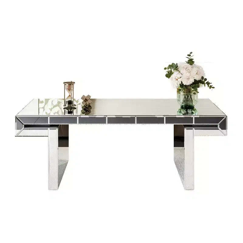 Table Basse Rectangulaire avec Miroir et Accents en Verre Canné - Panipeachy
