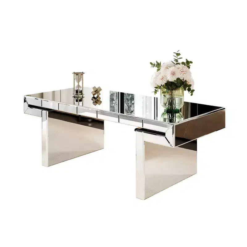 Table Basse Rectangulaire avec Miroir et Accents en Verre Canné - Panipeachy