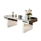 Table Basse Rectangulaire avec Miroir et Accents en Verre Canné - Panipeachy