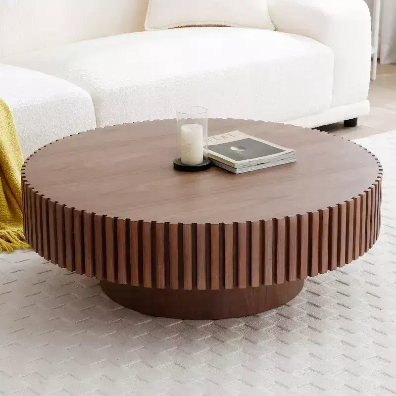 39.37 Table basse ronde moderne pour salon, table tambour fabriquée à la main en MDF - Panipeachy