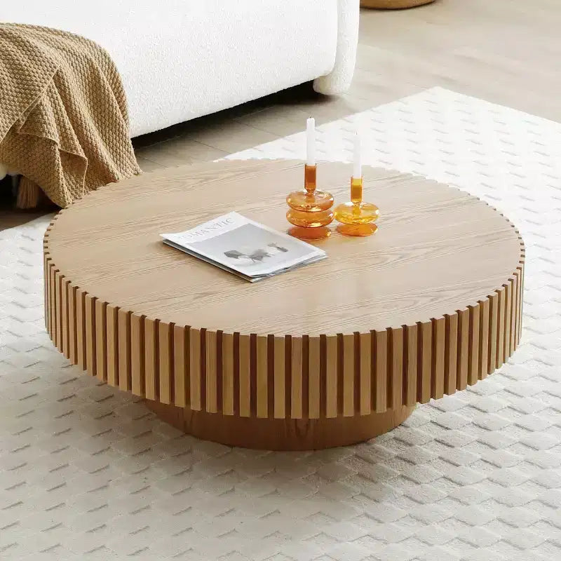 39.37 Table basse ronde moderne pour salon, table tambour fabriquée à la main en MDF - Panipeachy