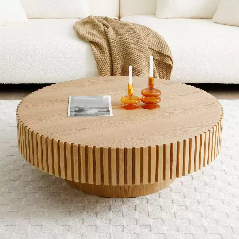 39.37 Table basse ronde moderne pour salon, table tambour fabriquée à la main en MDF - Panipeachy