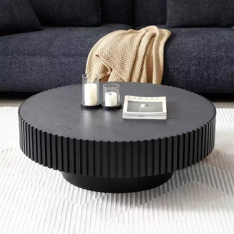 39.37 Table basse ronde moderne pour salon, table tambour fabriquée à la main en MDF - Panipeachy