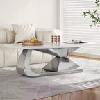 Table Basse Moderne en Pierre Frittée avec Base Sculpturale en Acier Inoxydable, Table Basse de Salon en Faux Marbre Forme Galet - Panipeachy