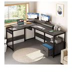 Bureau en L de 65 pouces avec plateau relevable, bureau d'angle pour ordinateur avec tiroir de classement pour bureau à domicile