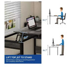 Bureau en L de 65 pouces avec plateau relevable, bureau d'angle pour ordinateur avec tiroir de classement pour bureau à domicile