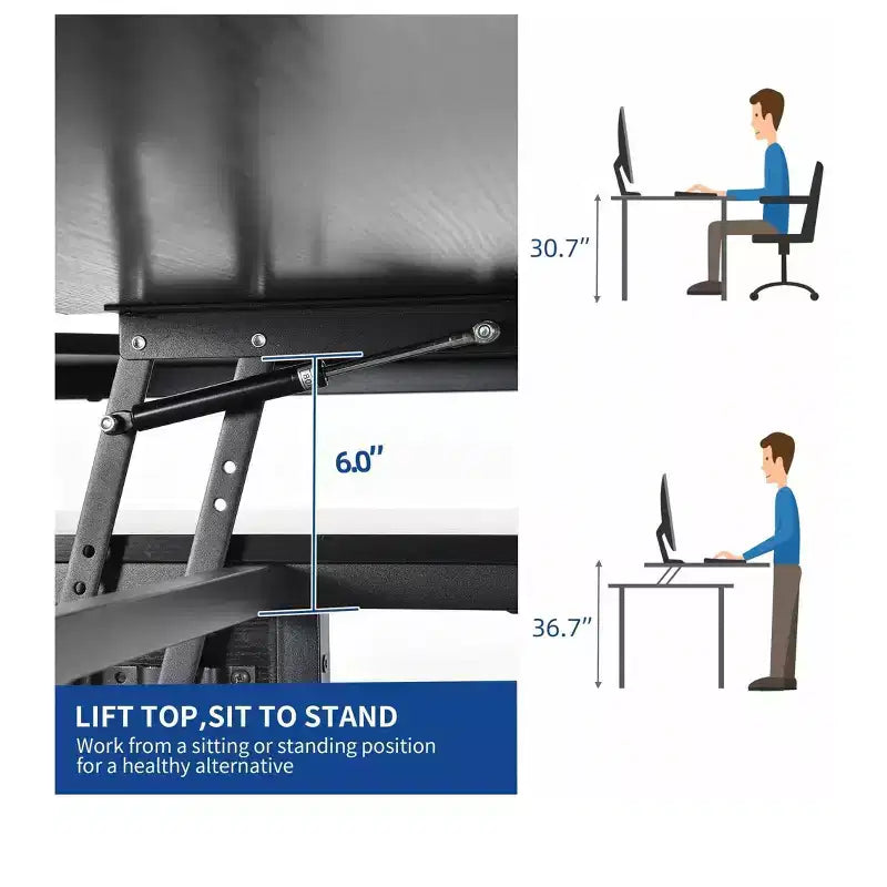 Bureau en L de 65 pouces avec plateau relevable, bureau d'angle pour ordinateur avec tiroir de classement pour bureau à domicile
