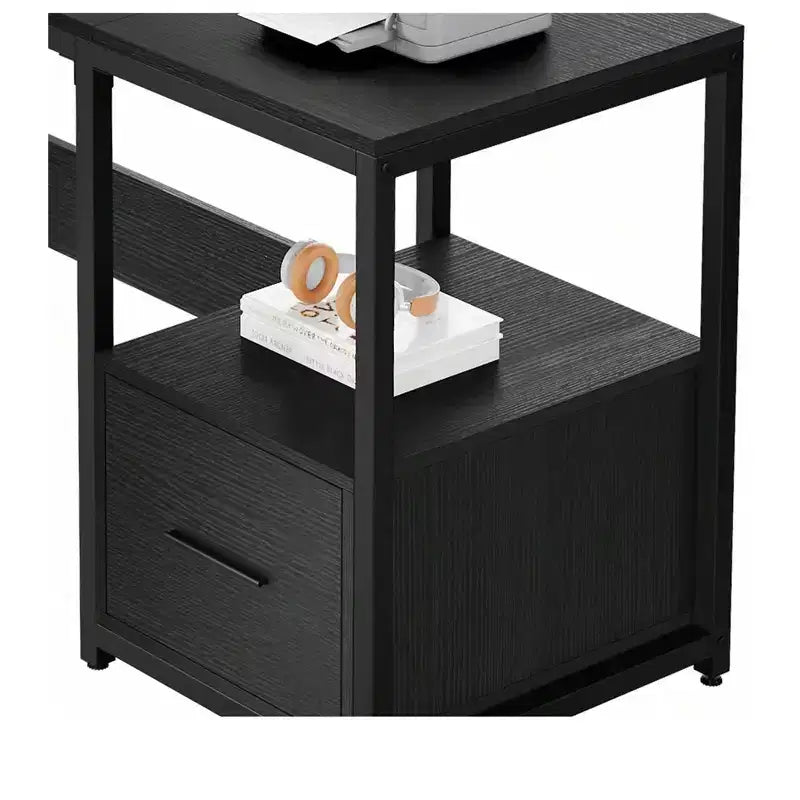 Bureau en L de 65 pouces avec plateau relevable, bureau d'angle pour ordinateur avec tiroir de classement pour bureau à domicile