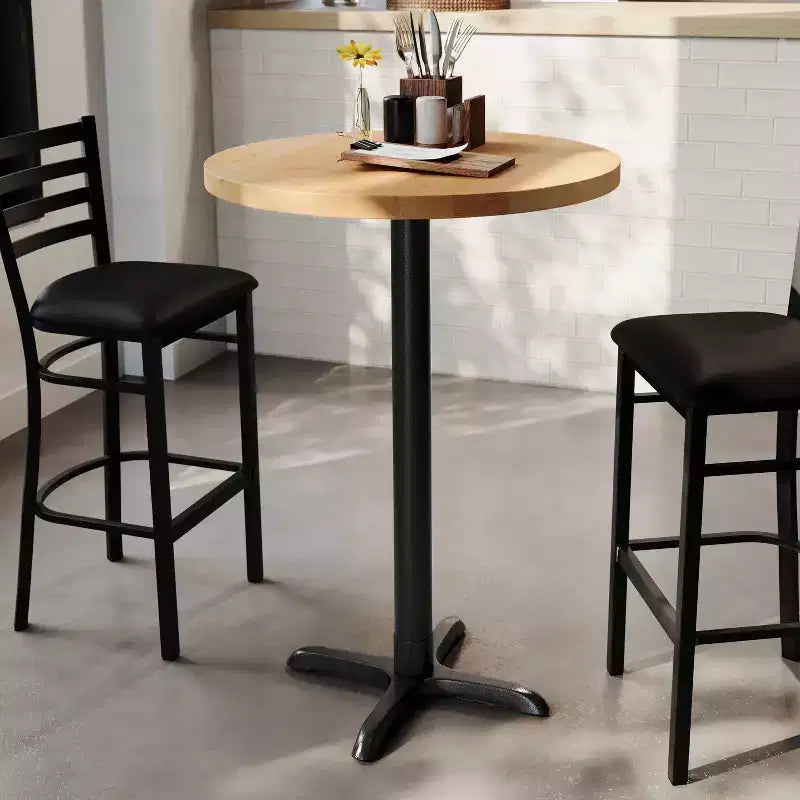 Plateau de table d'intérieur commercial Flash Furniture Bennett en bois massif rond avec base en X en fonte résistante à la rouille de 56 x 56 cm pour table de bar